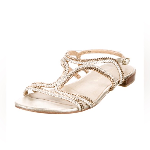 Stuart Weitzman gold leather chain ‘Samoa’ sandals W/5.5 - Picture 2 of 8